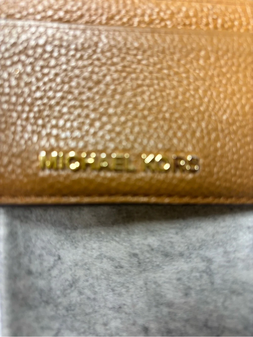 Michael Kors Brown Pebbled Leather Card Case with Gold Logo